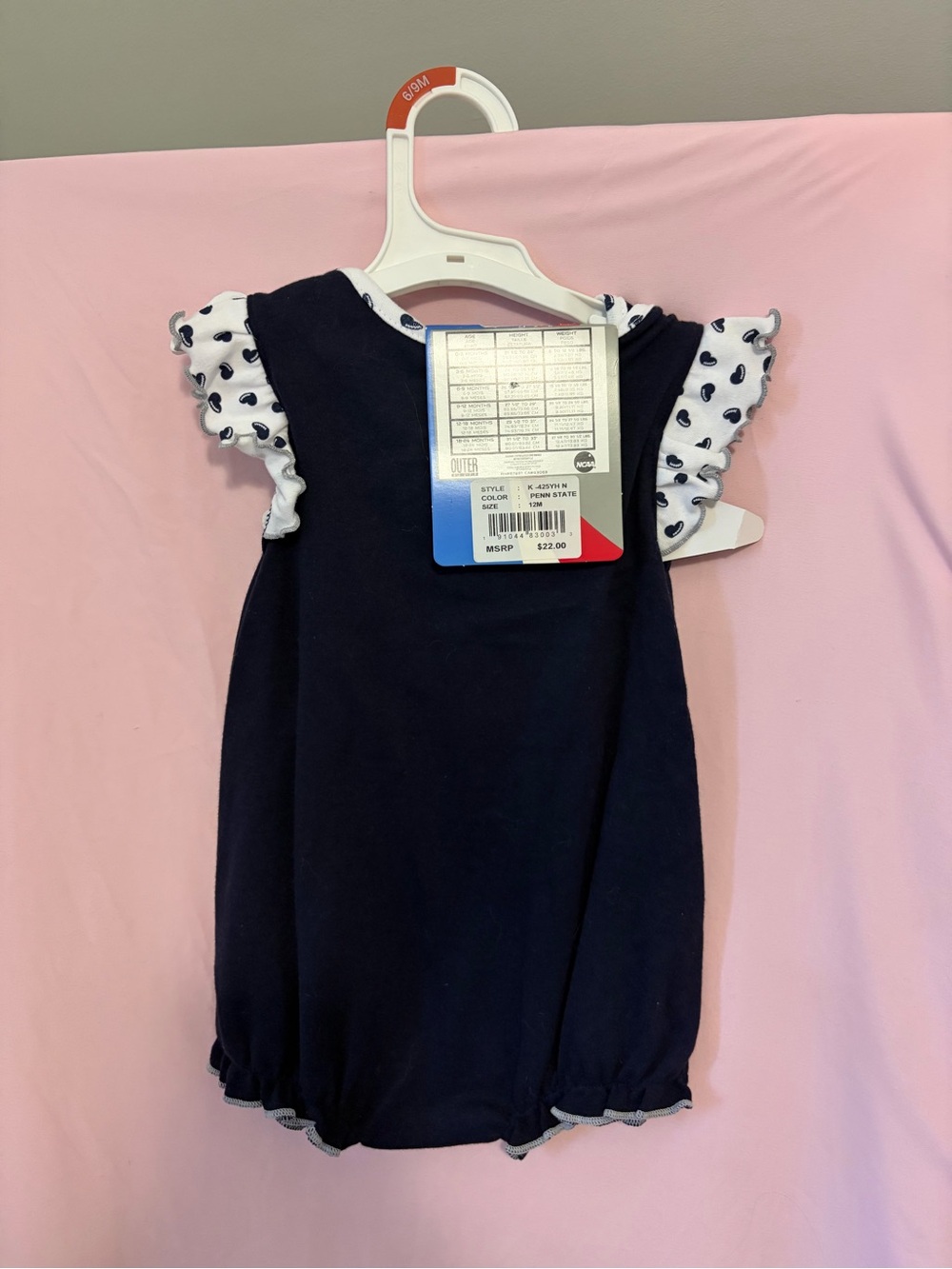 Penn State Baby Romper with Pink Bow and Silver Hearts size 12M - Picture 3 of 3